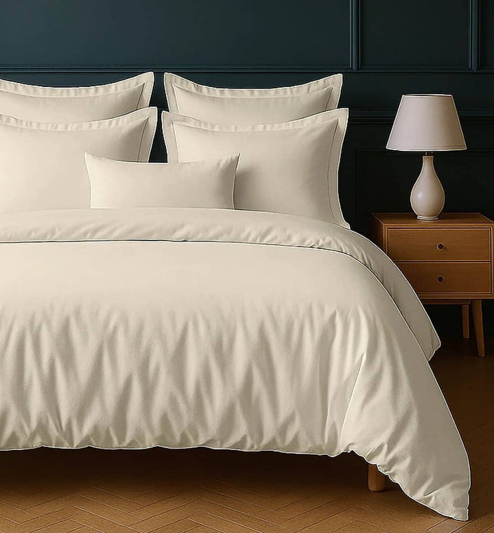 Parure housse de couette 3pcs 100% coton 57fils ivoire by BLANC PASSION