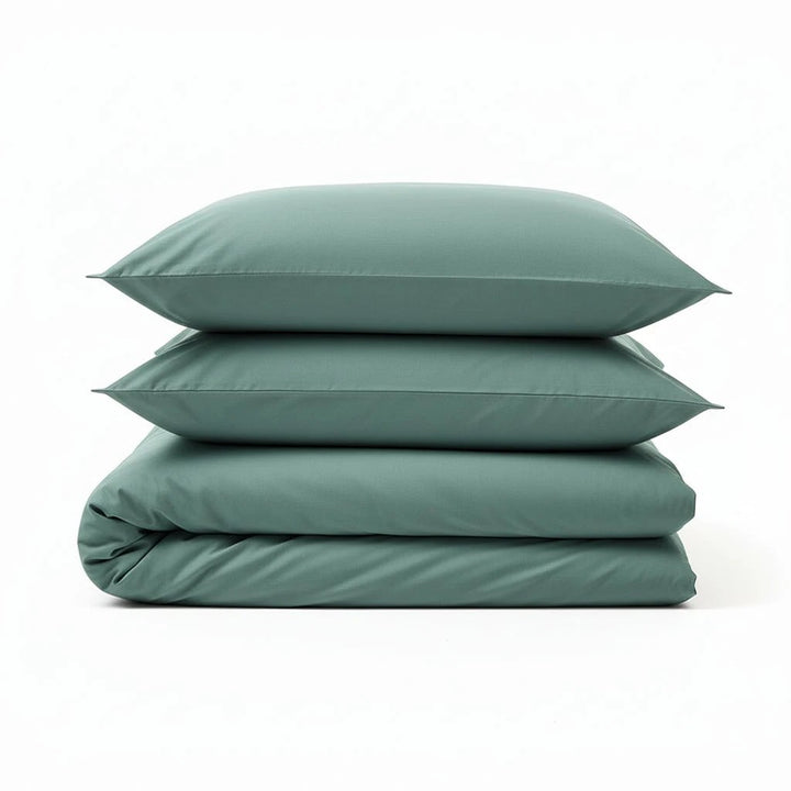 Parure housse de couette 3pcs 100% coton 57 fils Bleu canard by BLANC PASSION