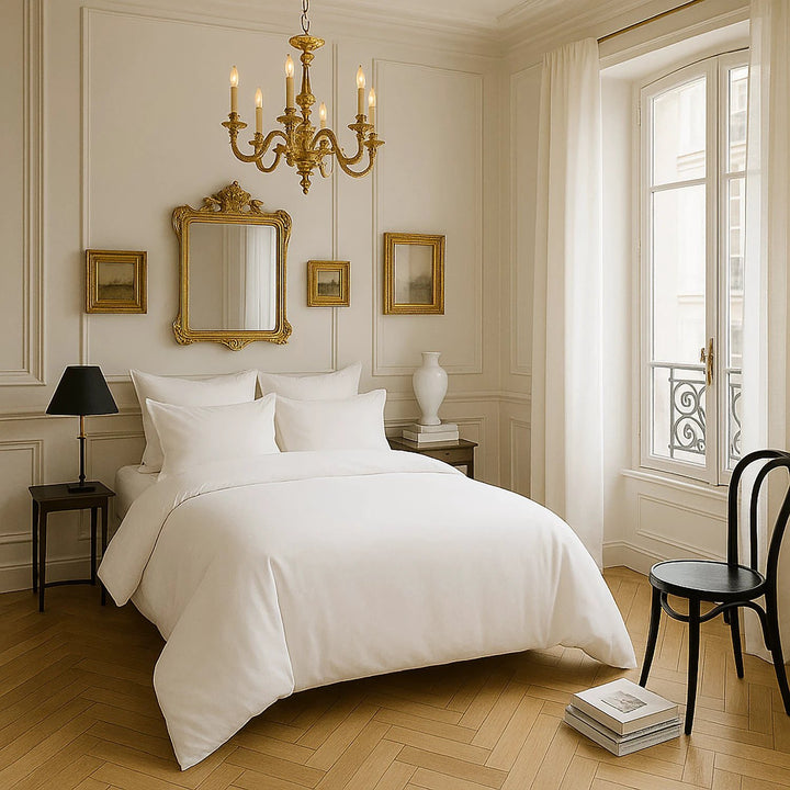 Drap housse bonnet:30cm 100% satin de coton 105 fils blanc by Baton Rouge
