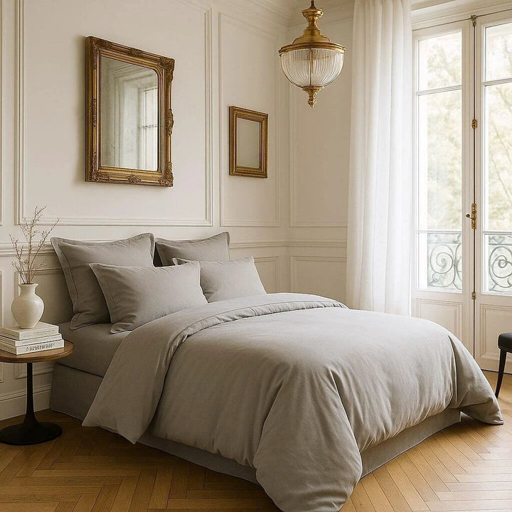 Housse de couette 100% satin de coton 105 fils gris clair by Baton Rouge
