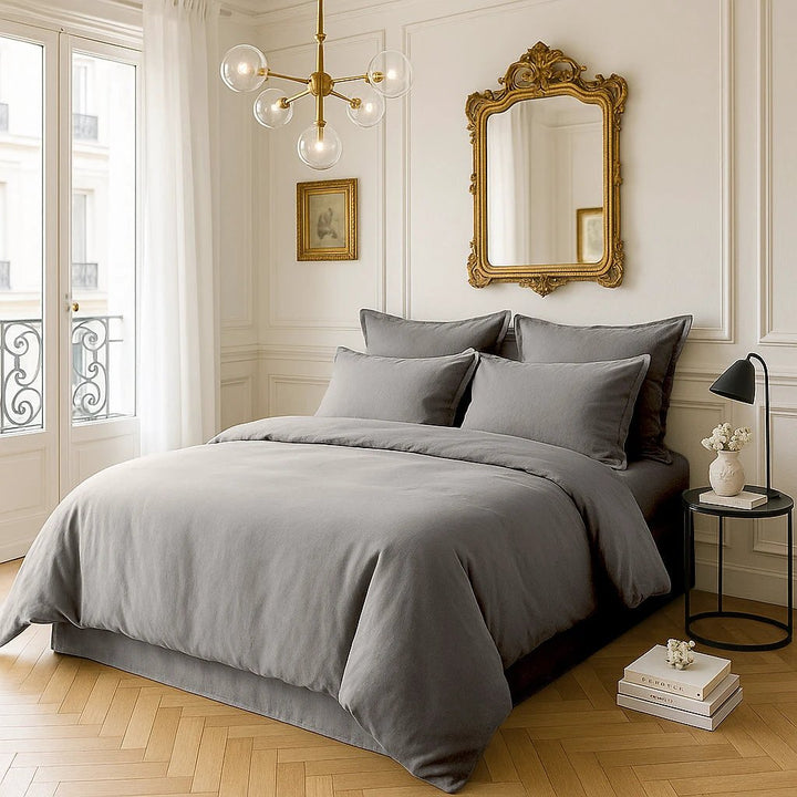 Taie d'oreiller 100% satin de coton 105 fils gris clair by Baton Rouge