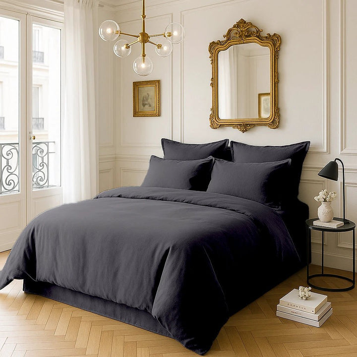 Drap housse bonnet:30cm 100% satin de coton 105 fils gris fonce by Baton Rouge
