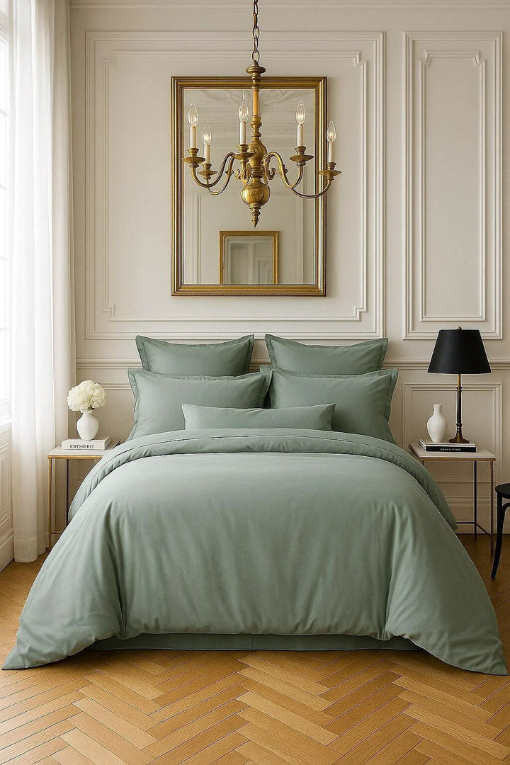 Housse de couette 100% satin de coton 105 fils celadon by Baton Rouge
