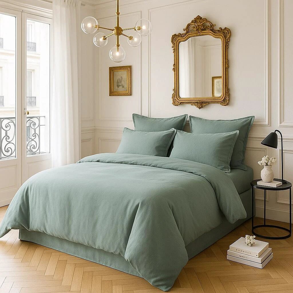 Housse de couette 100% satin de coton 105 fils celadon by Baton Rouge