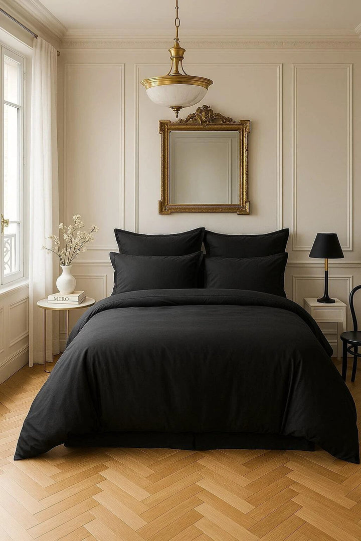 Housse de couette 100% satin de coton 105 fils noir by Baton Rouge