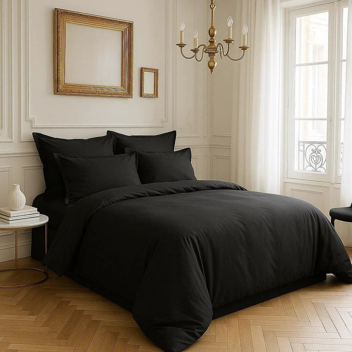 Housse de couette 100% satin de coton 105 fils noir by Baton Rouge
