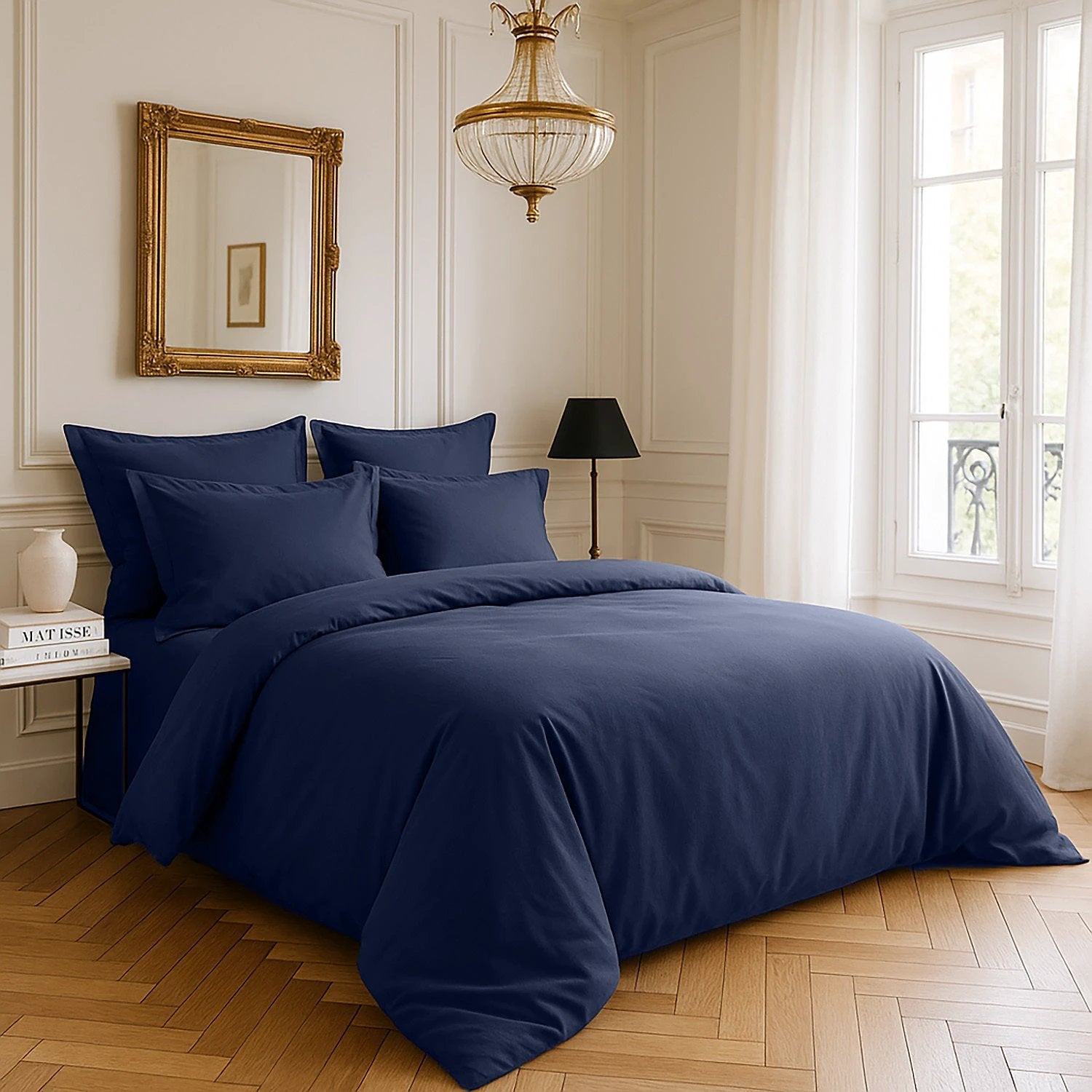 Taie d'oreiller 100% satin de coton 105 fils bleu marine by Baton Rouge