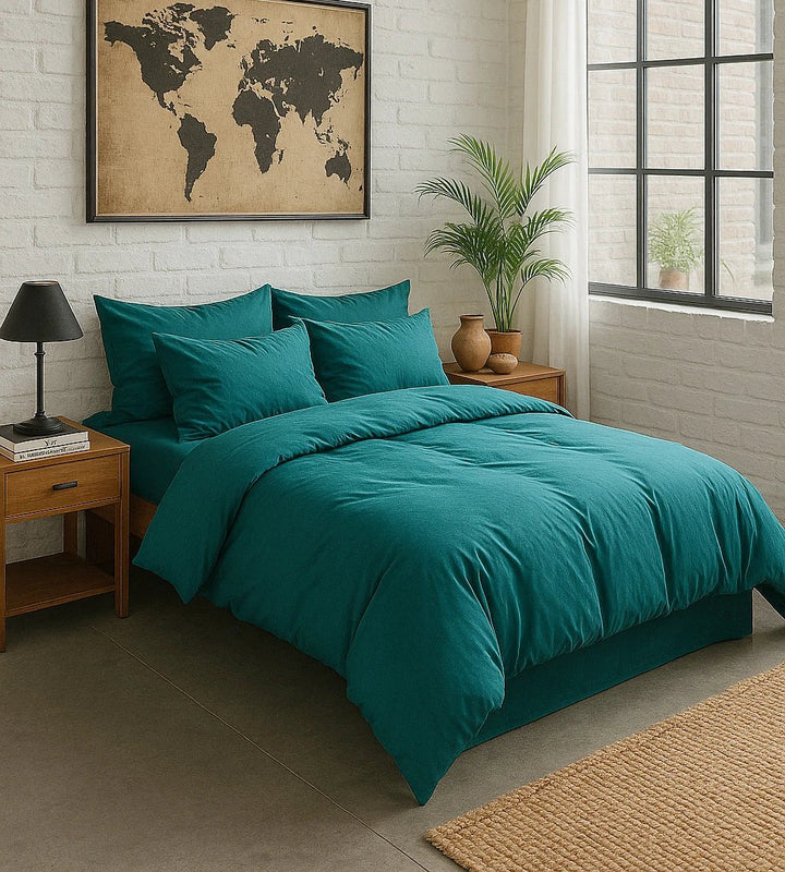 Taie d'oreiller avec volant 100% percale de coton lavé bleu canard by Baton Rouge