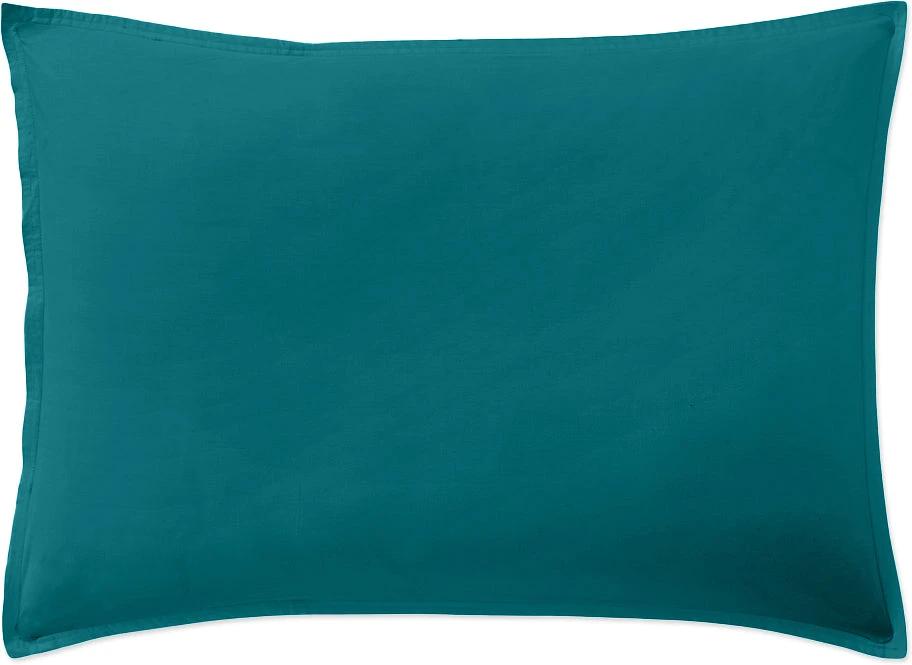 Taie d'oreiller avec volant 100% percale de coton lavé bleu canard by Baton Rouge