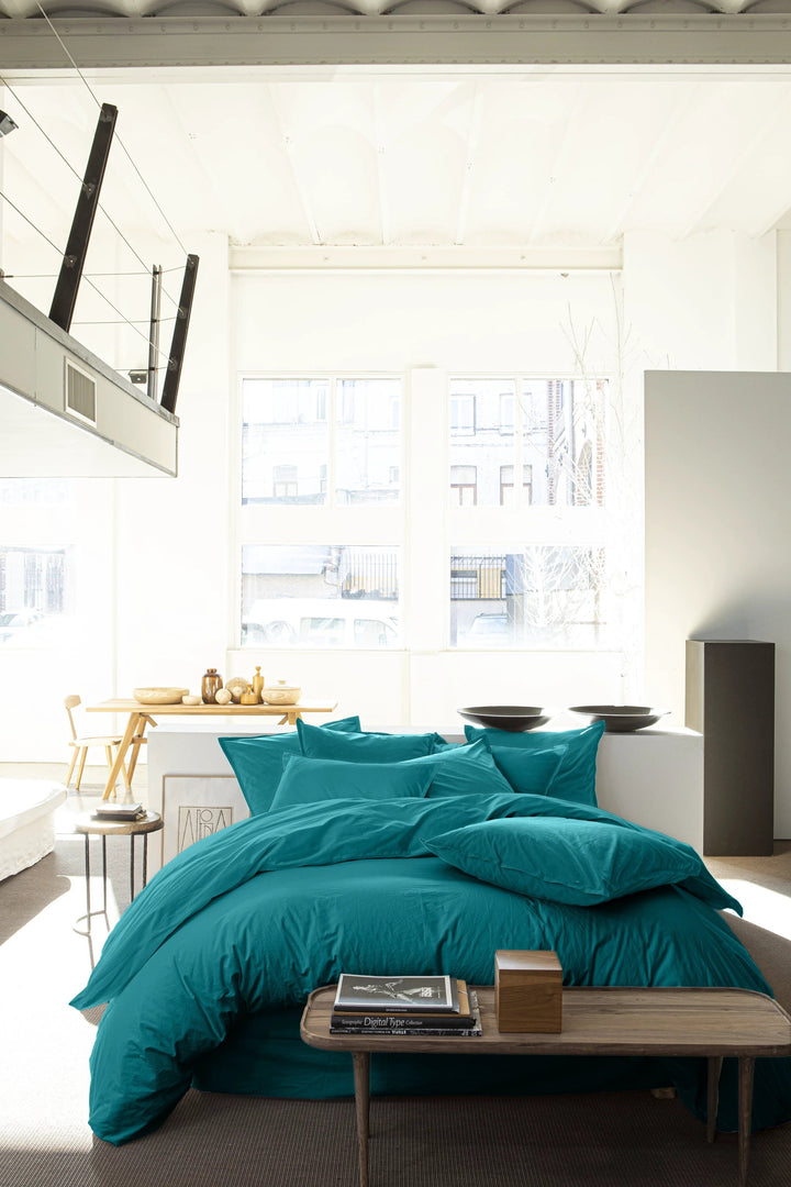 Housse de couette 100% percale de coton lavé bleu canard by Baton Rouge