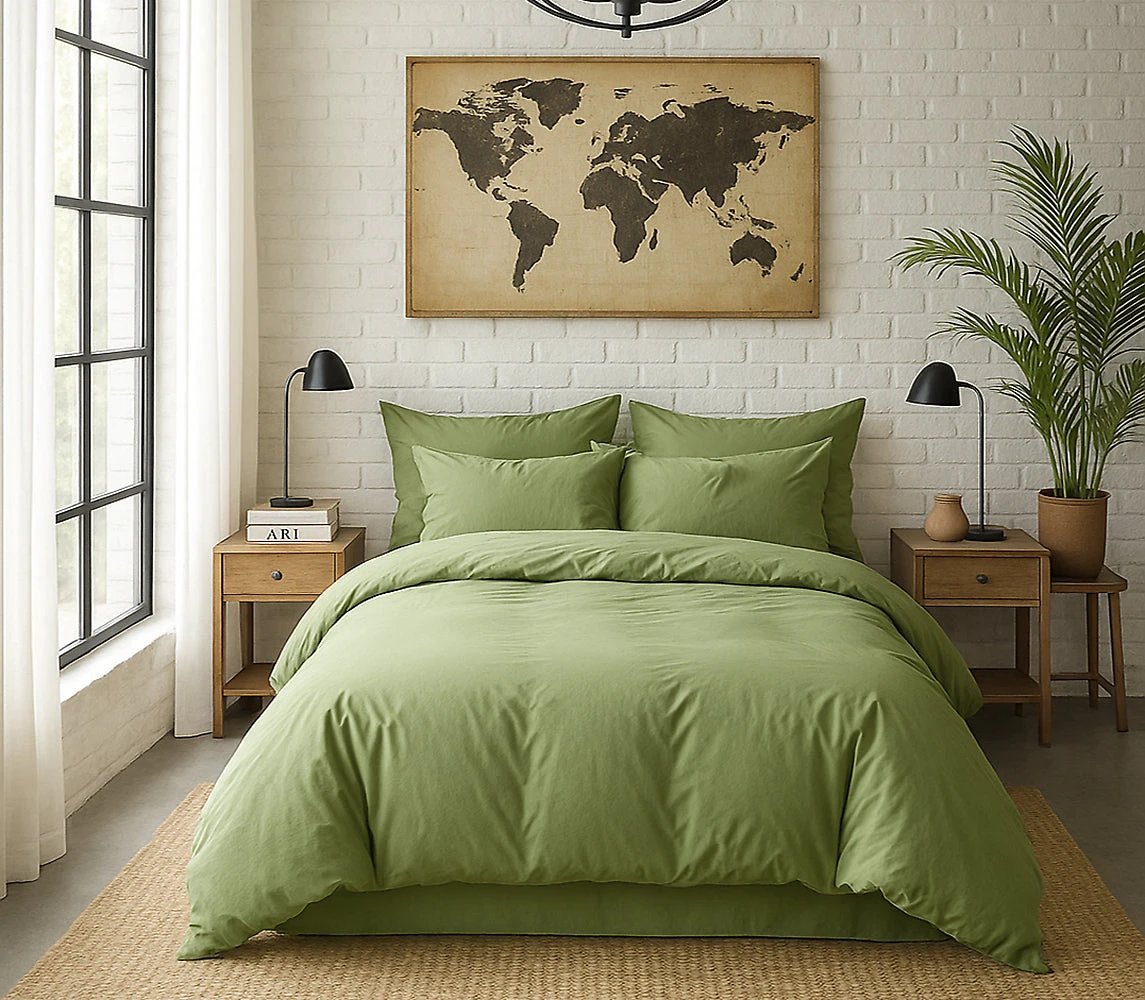 Taie d'oreiller avec volant 100% percale de coton lavé vert d'eau by Baton Rouge
