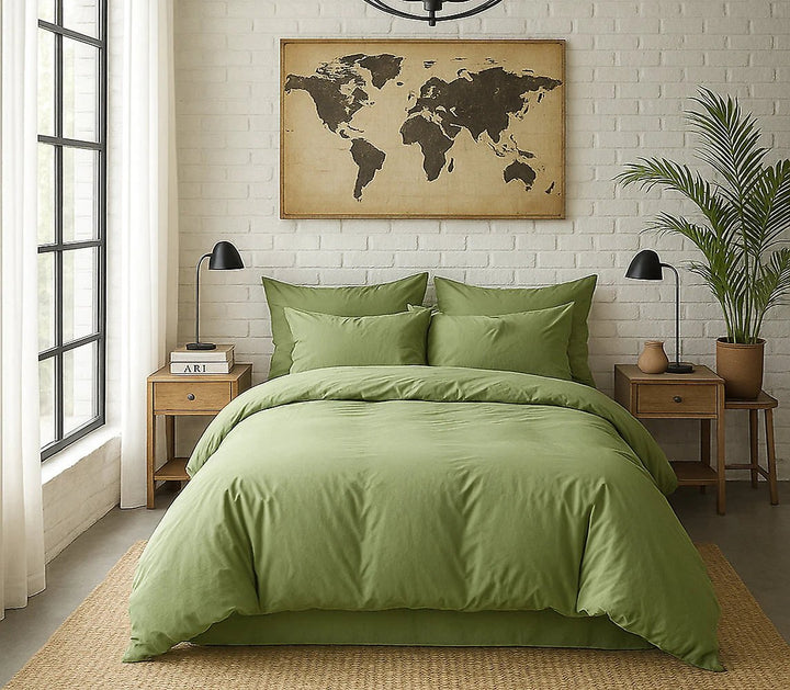Housse de couette 100% percale de coton lavé vert d'eau by Baton Rouge