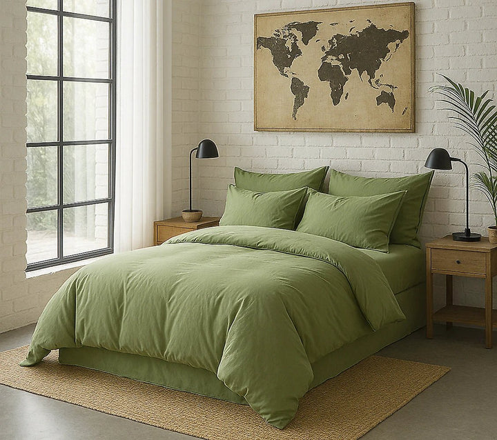 Housse de couette 100% percale de coton lavé vert d'eau by Baton Rouge