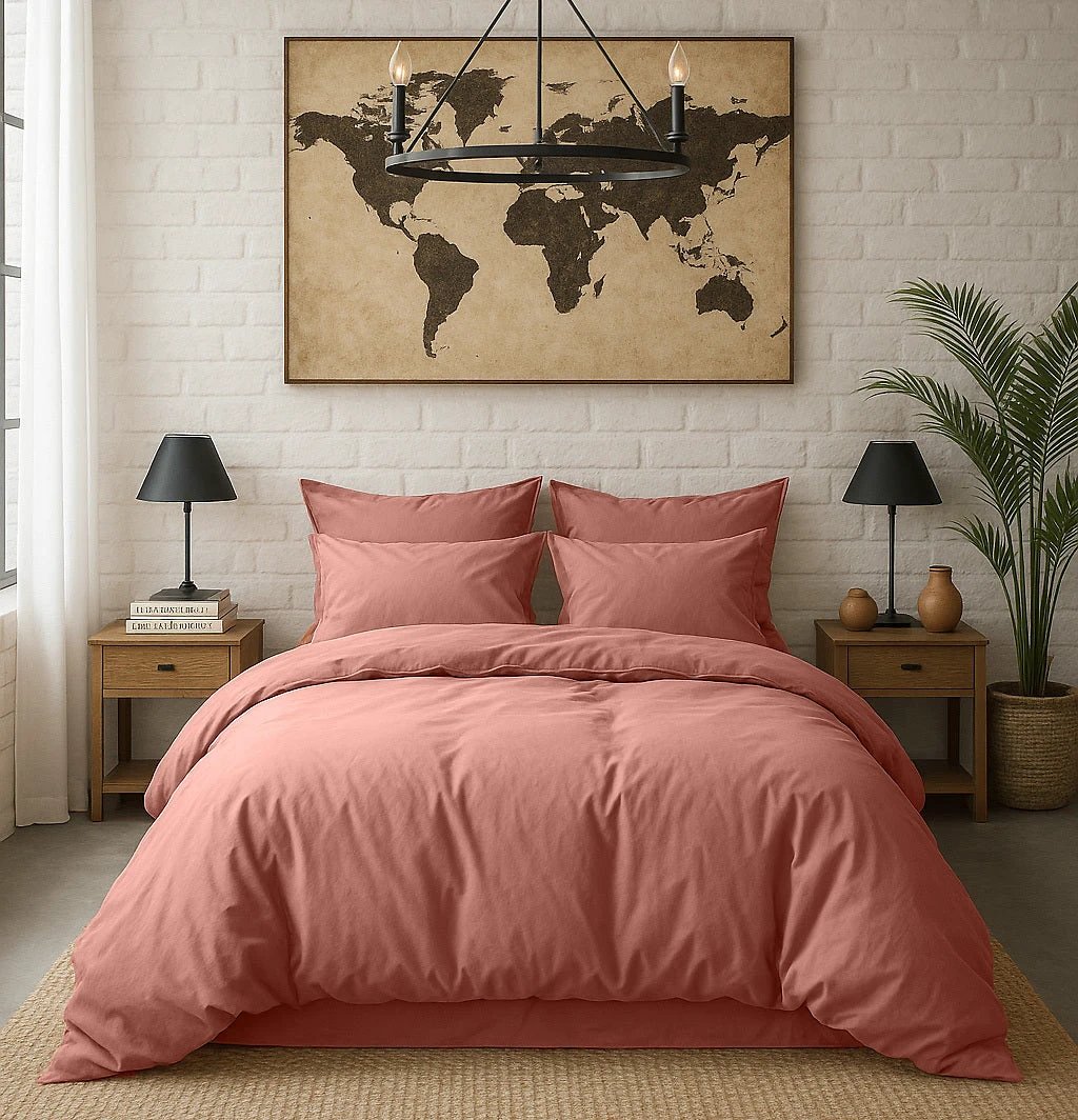 Taie d'oreiller avec volant 100% percale de coton lavé rose poudré / rose profond by Baton Rouge