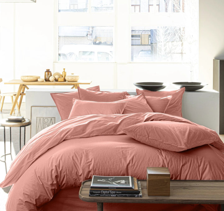 Housse de couette 100% percale de coton lavé rose poudré / rose profond by Baton Rouge