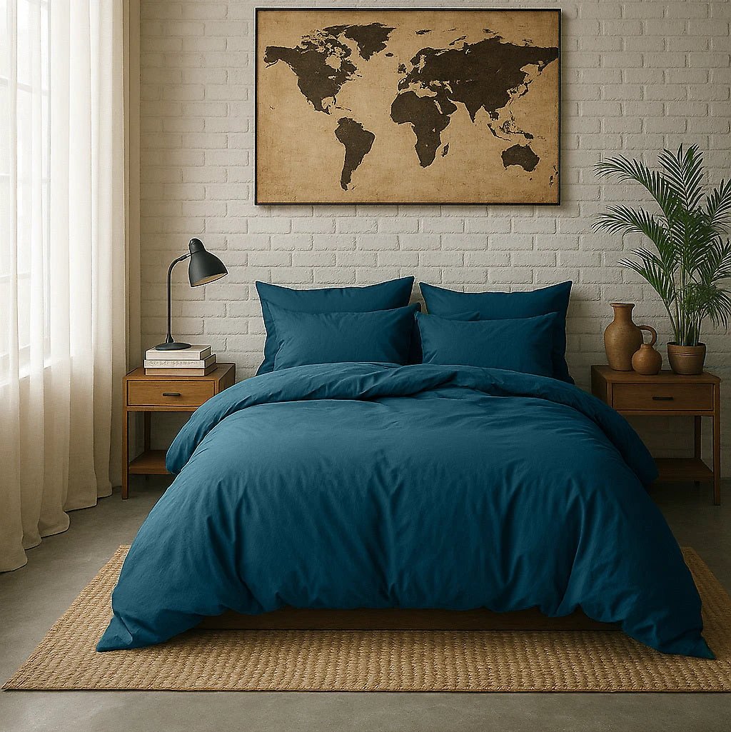 Taie d'oreiller avec volant 100% percale de coton lavé bleu impérial by Baton Rouge