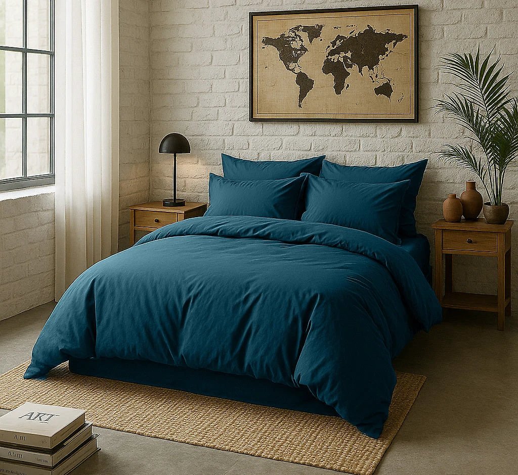 Housse De Couette 100% Percale De Coton Lavé Bleu Impérial by Baton Rouge
