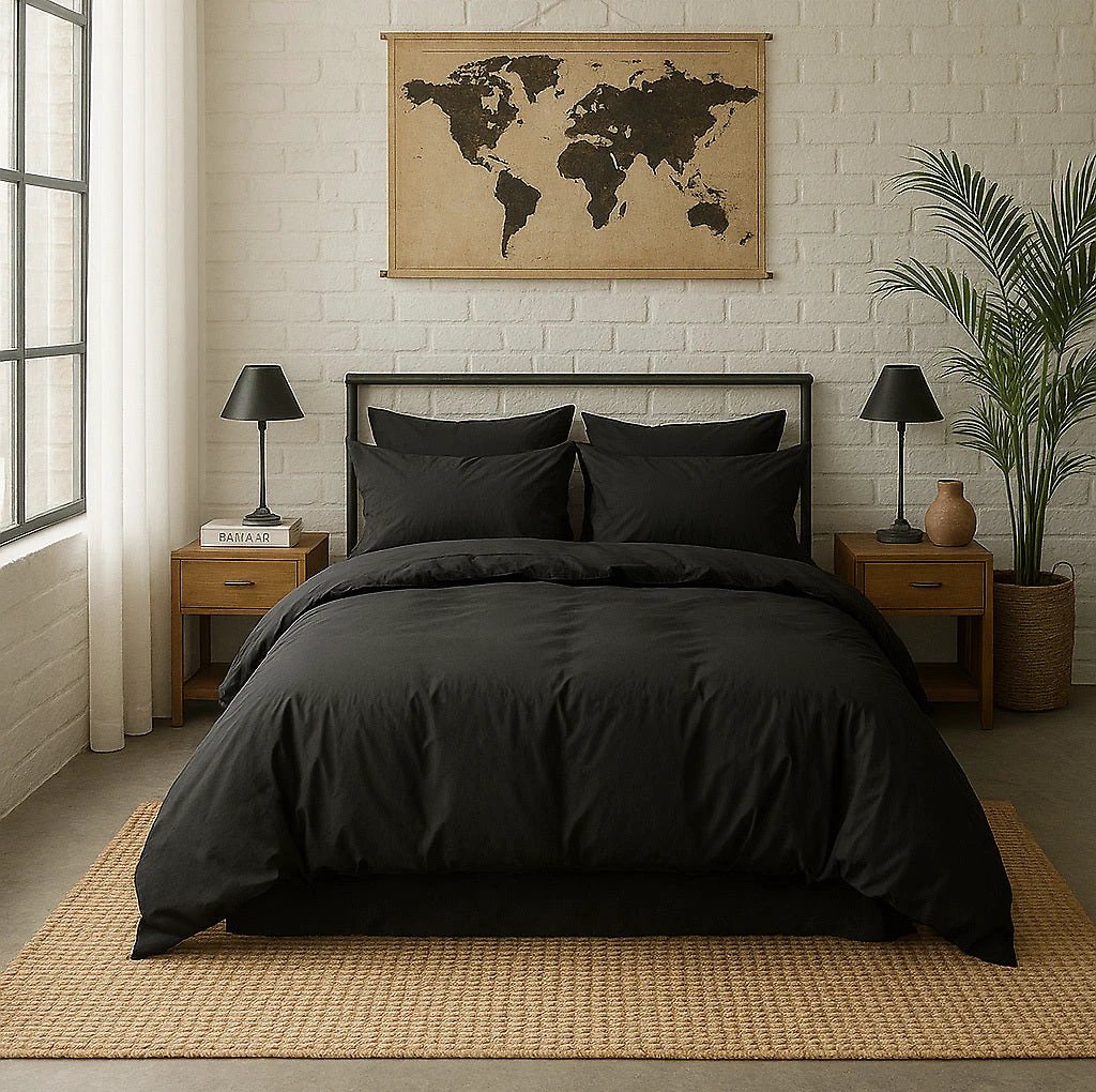 Housse de couette 100% percale de coton lavé noir minuit by Baton Rouge