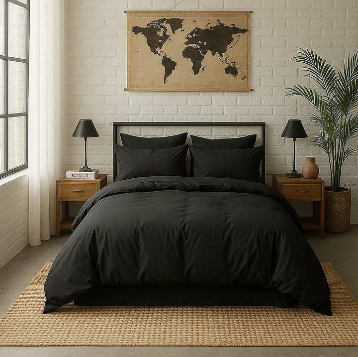 Housse de couette 100% percale de coton lavé noir minuit by Baton Rouge