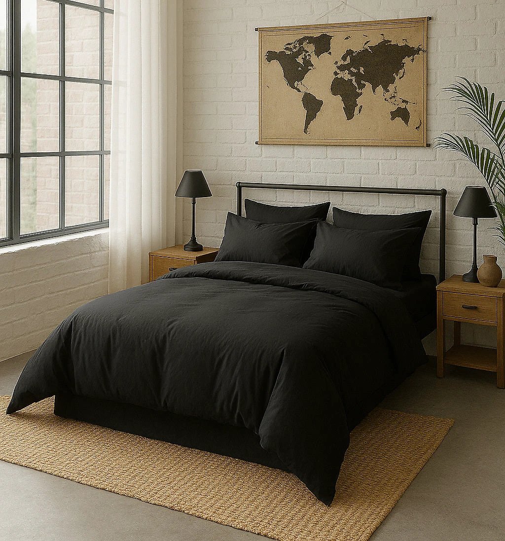 Housse de couette 100% percale de coton lavé noir minuit by Baton Rouge
