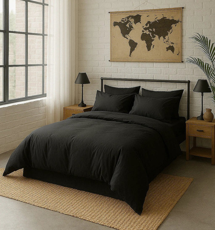 Housse de couette 100% percale de coton lavé noir minuit by Baton Rouge