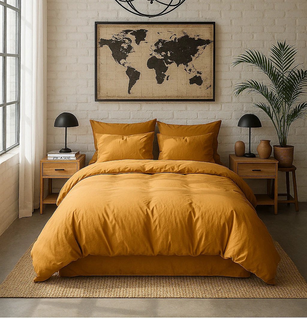 Drap housse +30 100% percale de coton lavé safran by Baton Rouge