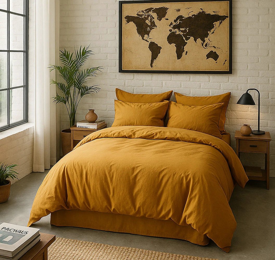 Drap housse +30 100% percale de coton lavé safran by Baton Rouge