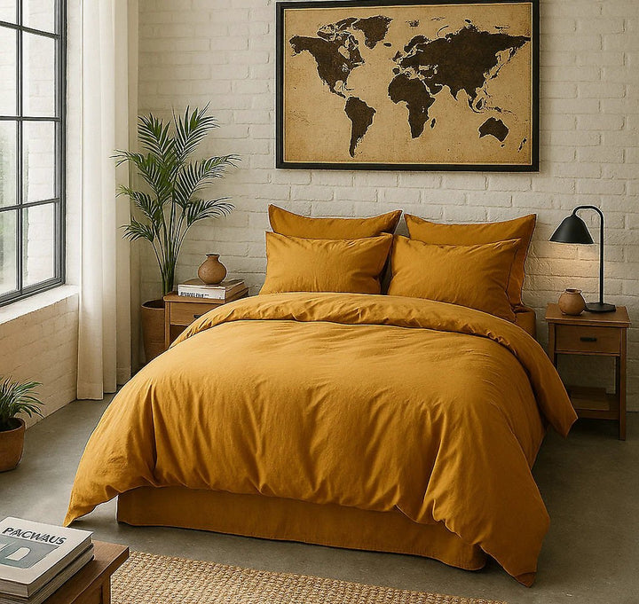Housse de couette 100% percale de coton lavé safran by Baton Rouge