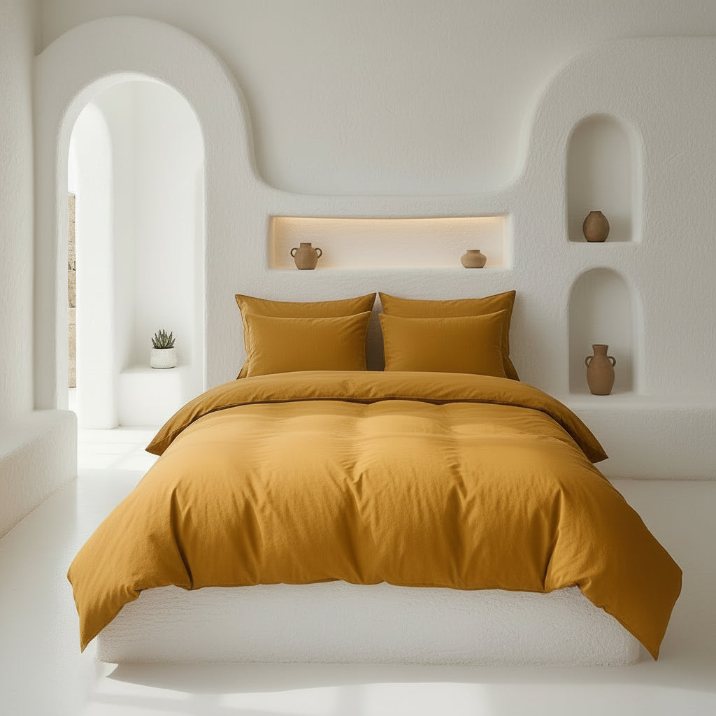 Housse de couette 100% percale de coton lavé safran by Baton Rouge