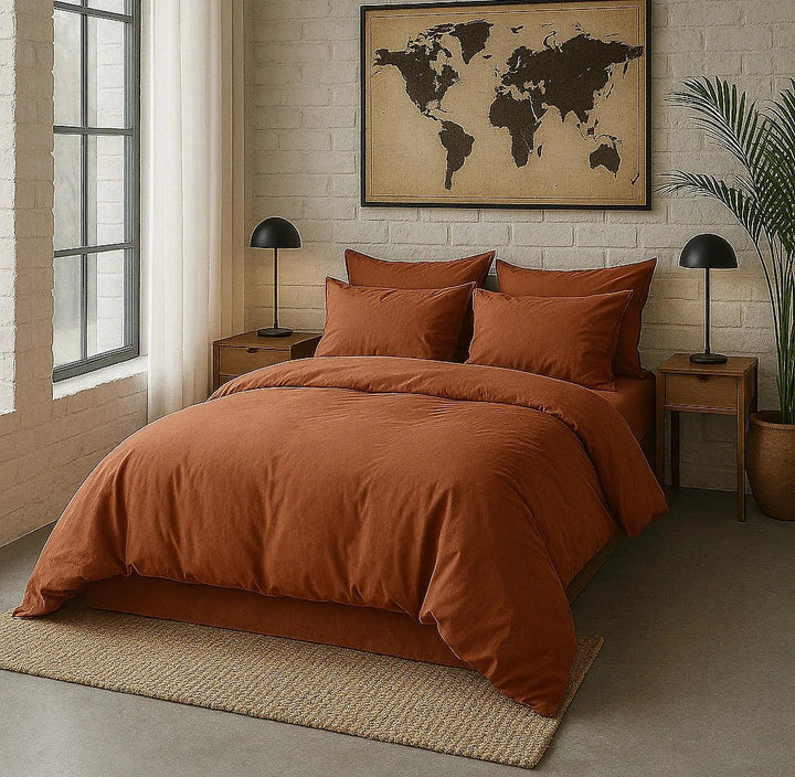 Drap housse +30 100% percale de coton lavé terracotta by Baton Rouge