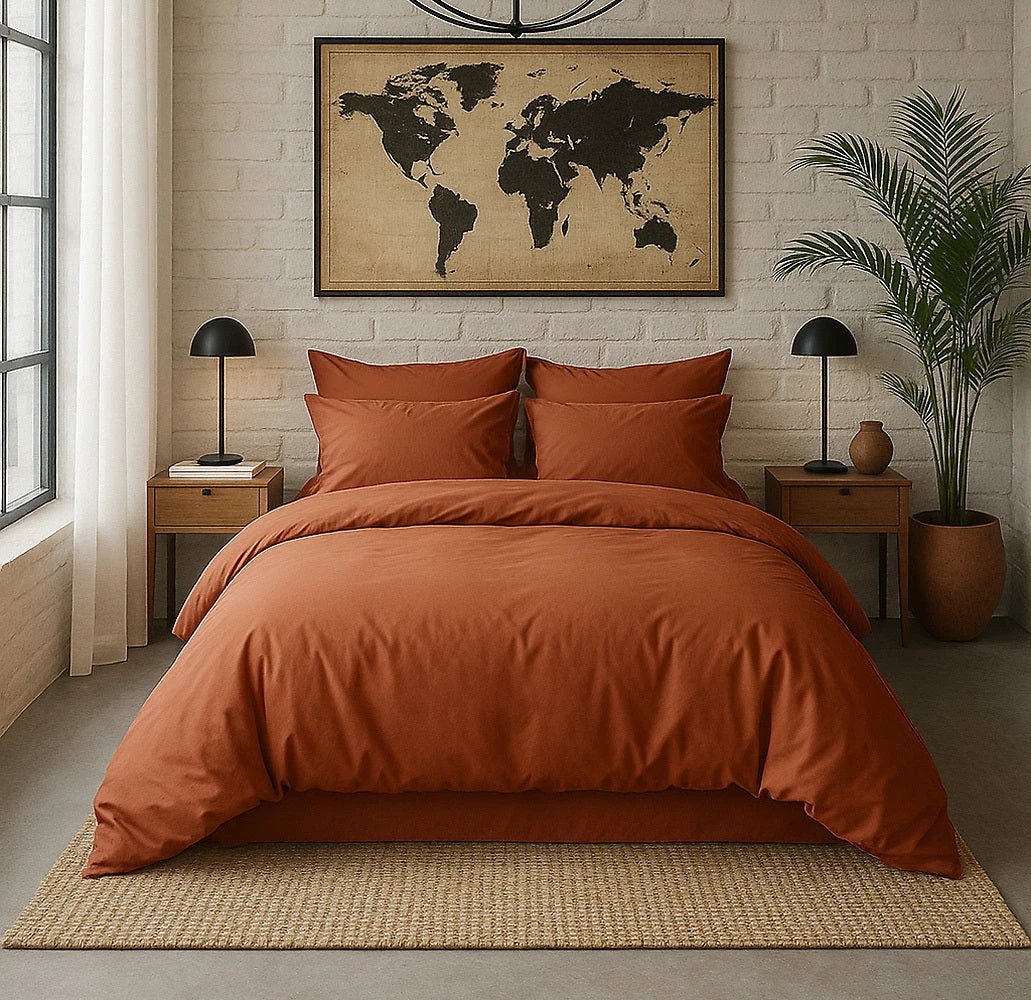 Taie d'oreiller avec volant 100% percale de coton lavé terracotta by Baton Rouge