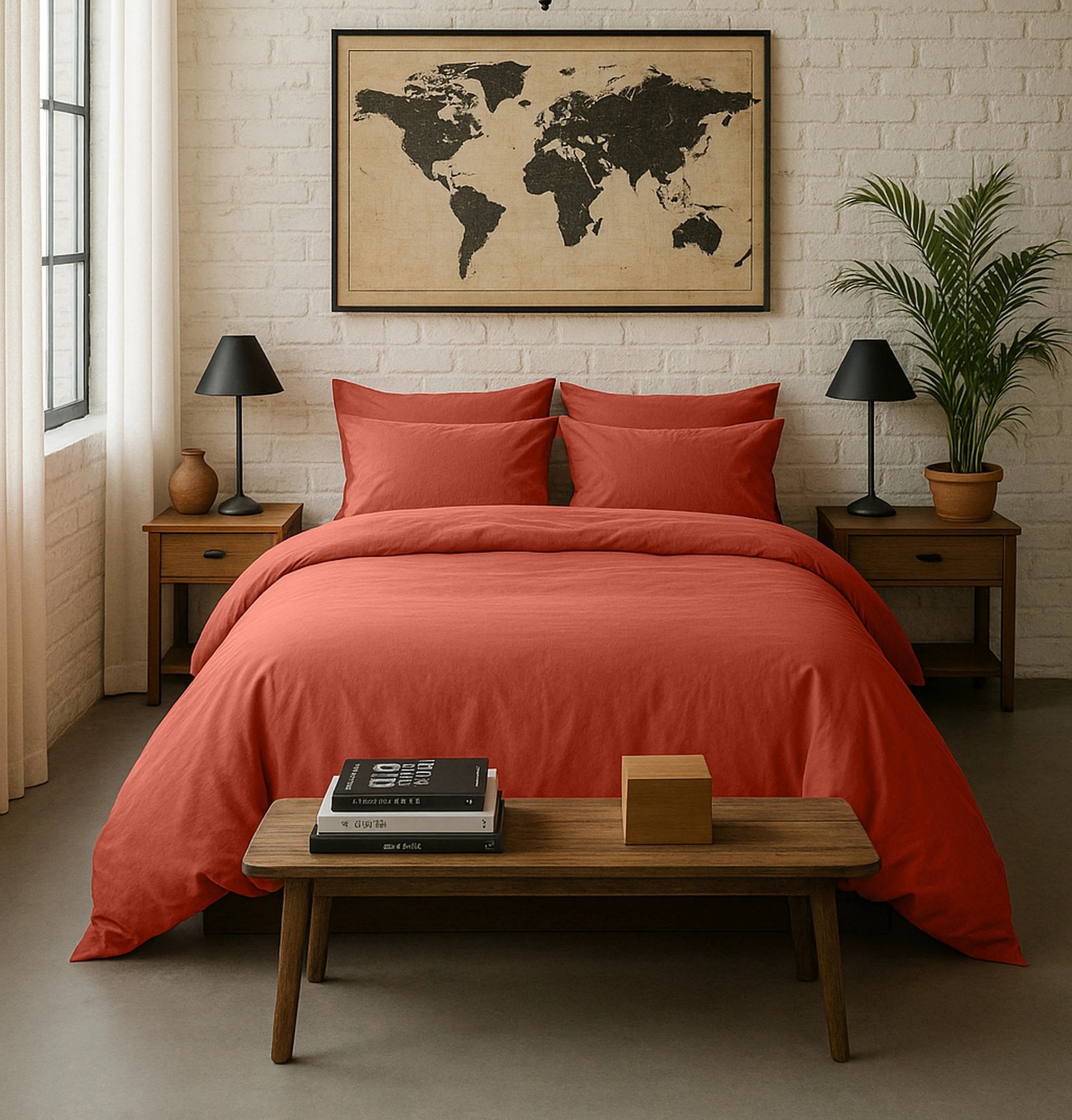 Drap housse uni baton rouge 100% percale de coton lavé - terre de sienne by Baton Rouge
