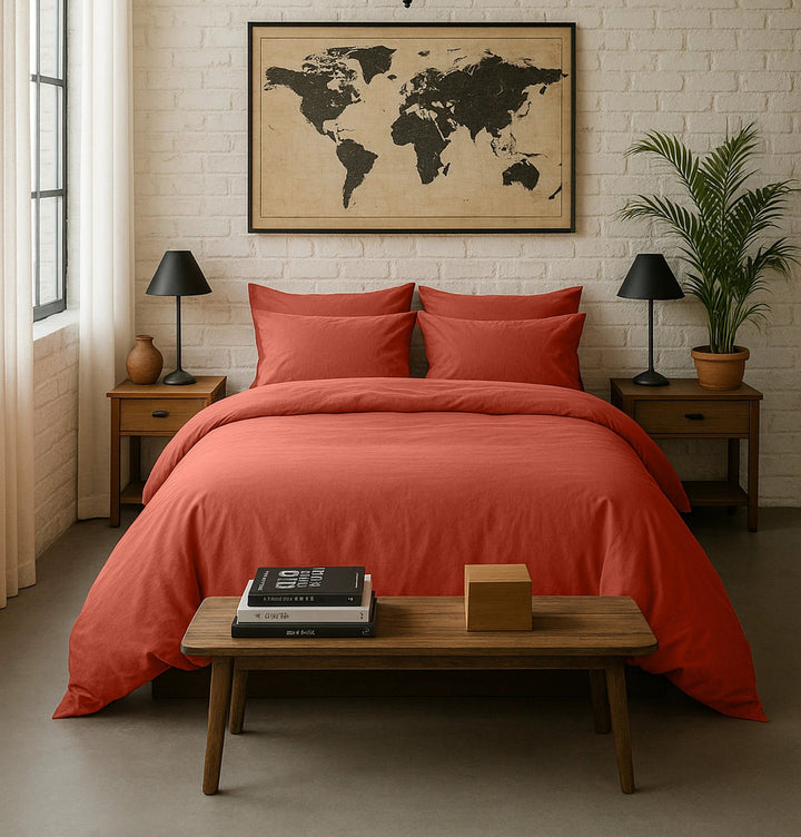Drap housse uni baton rouge 100% percale de coton lavé - terre de sienne by Baton Rouge