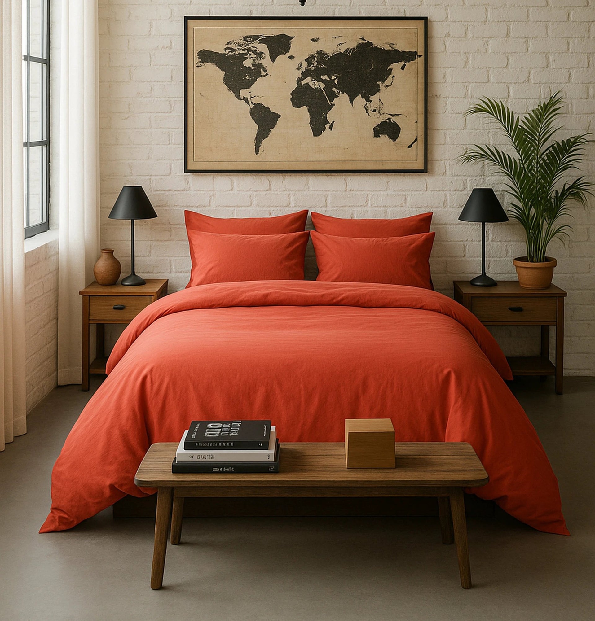 Taie d'oreiller 100% percale de coton lavé 80fils/cm_ - terre de sienne by Baton Rouge