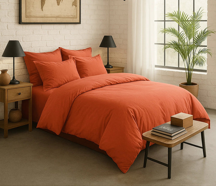 Housse de couette 100% percale de coton lavé 80fils/cm_ - finition bouteille 40cm - terre de sienne by Baton Rouge