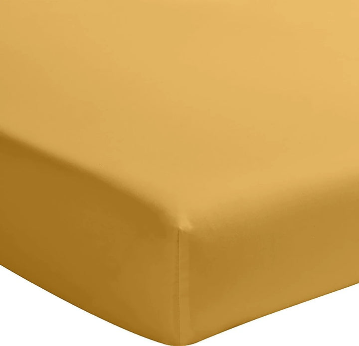 Drap housse uni baton rouge 100% percale de coton lavé - jaune moutarde by Baton Rouge