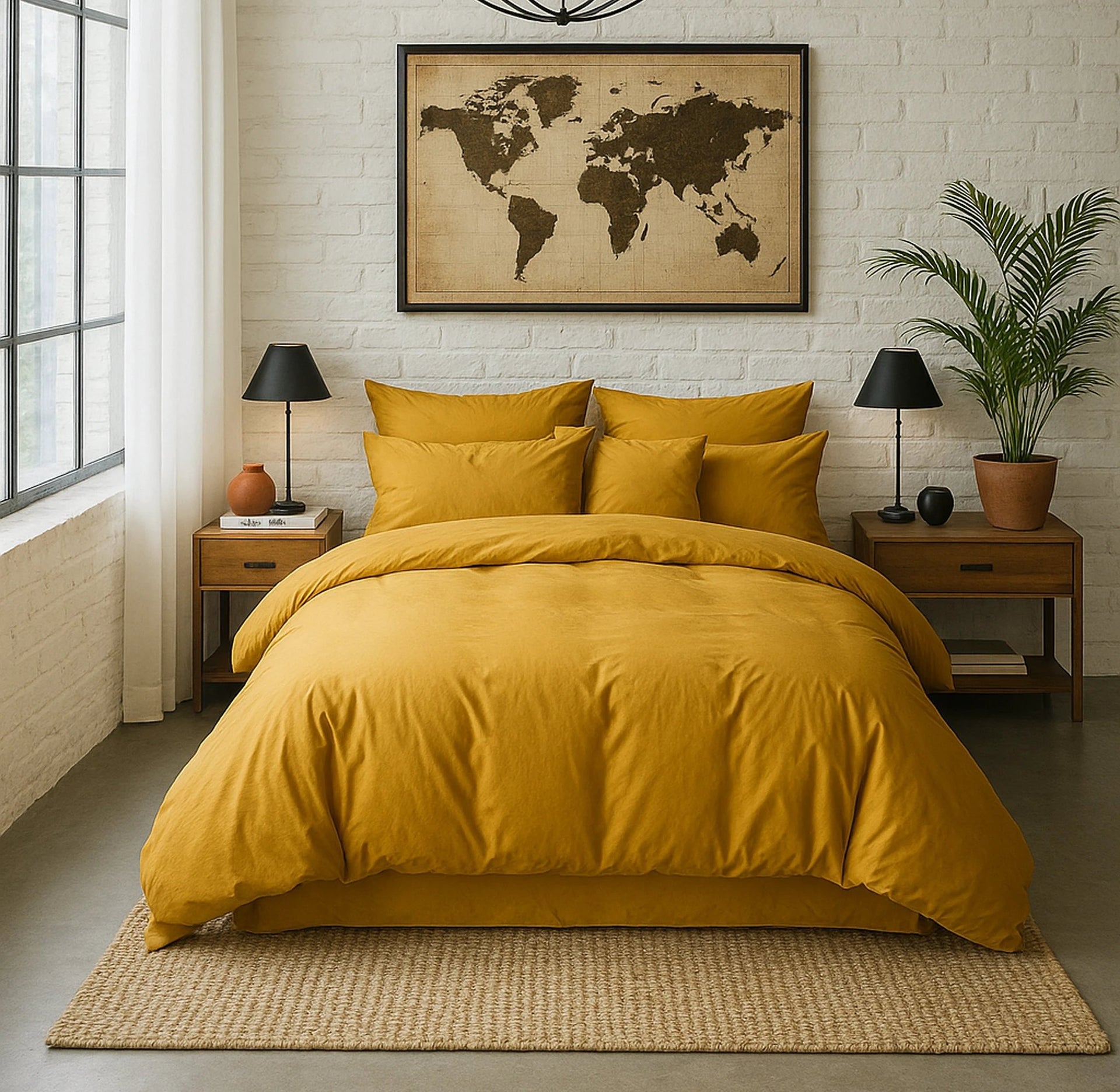 Taie d'oreiller 100% percale de coton lavé 80fils/cm_ - jaune moutarde by Baton Rouge