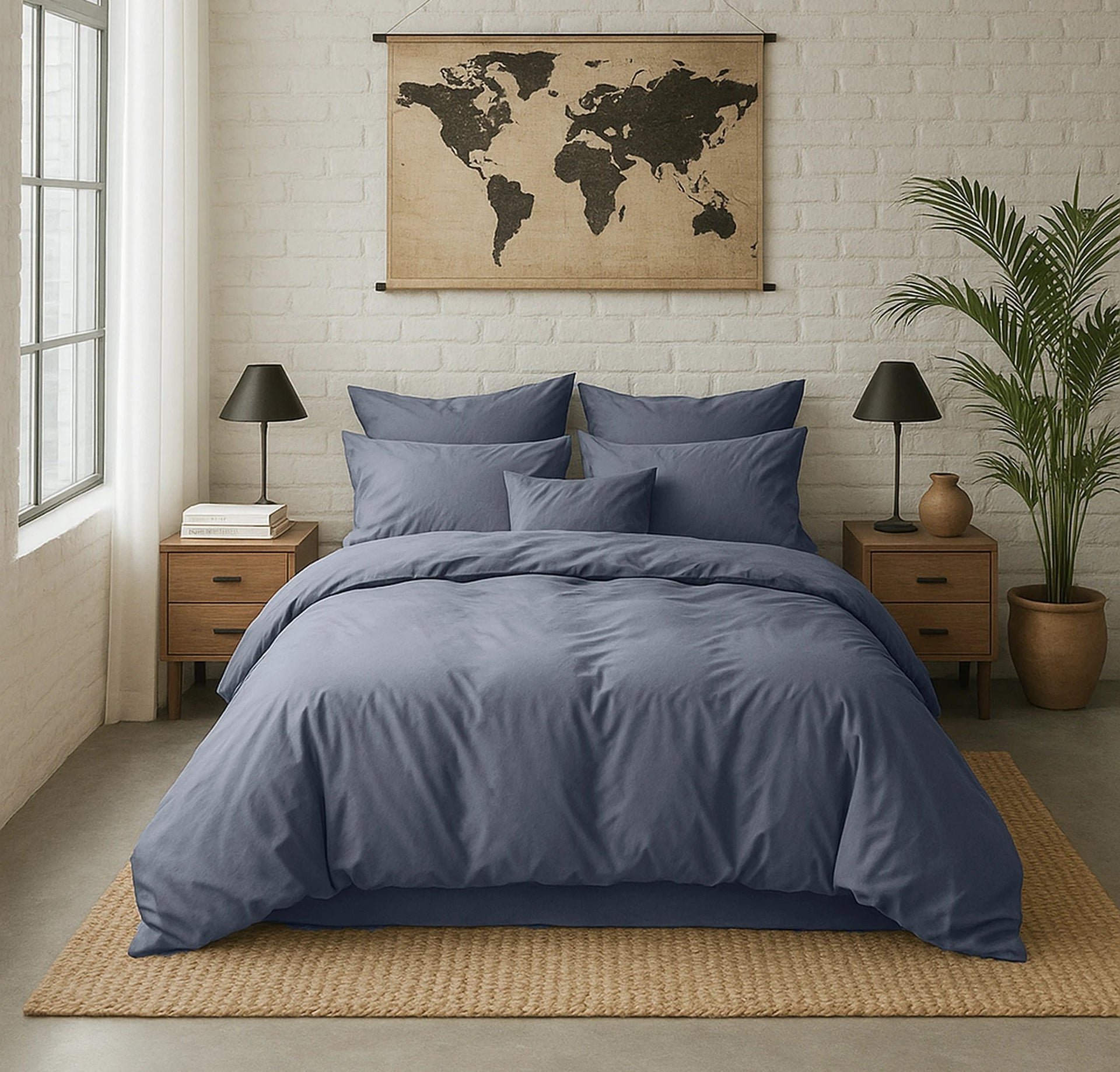 Drap housse uni baton rouge 100% percale de coton lavé - bleu forever/bleu anthracite by Baton Rouge