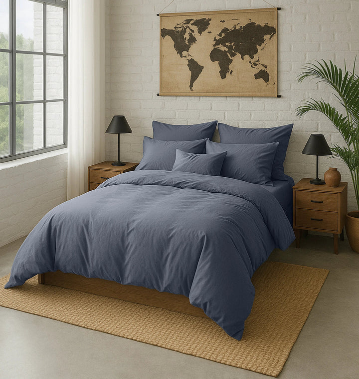 Drap housse uni baton rouge 100% percale de coton lavé - bleu forever/bleu anthracite by Baton Rouge