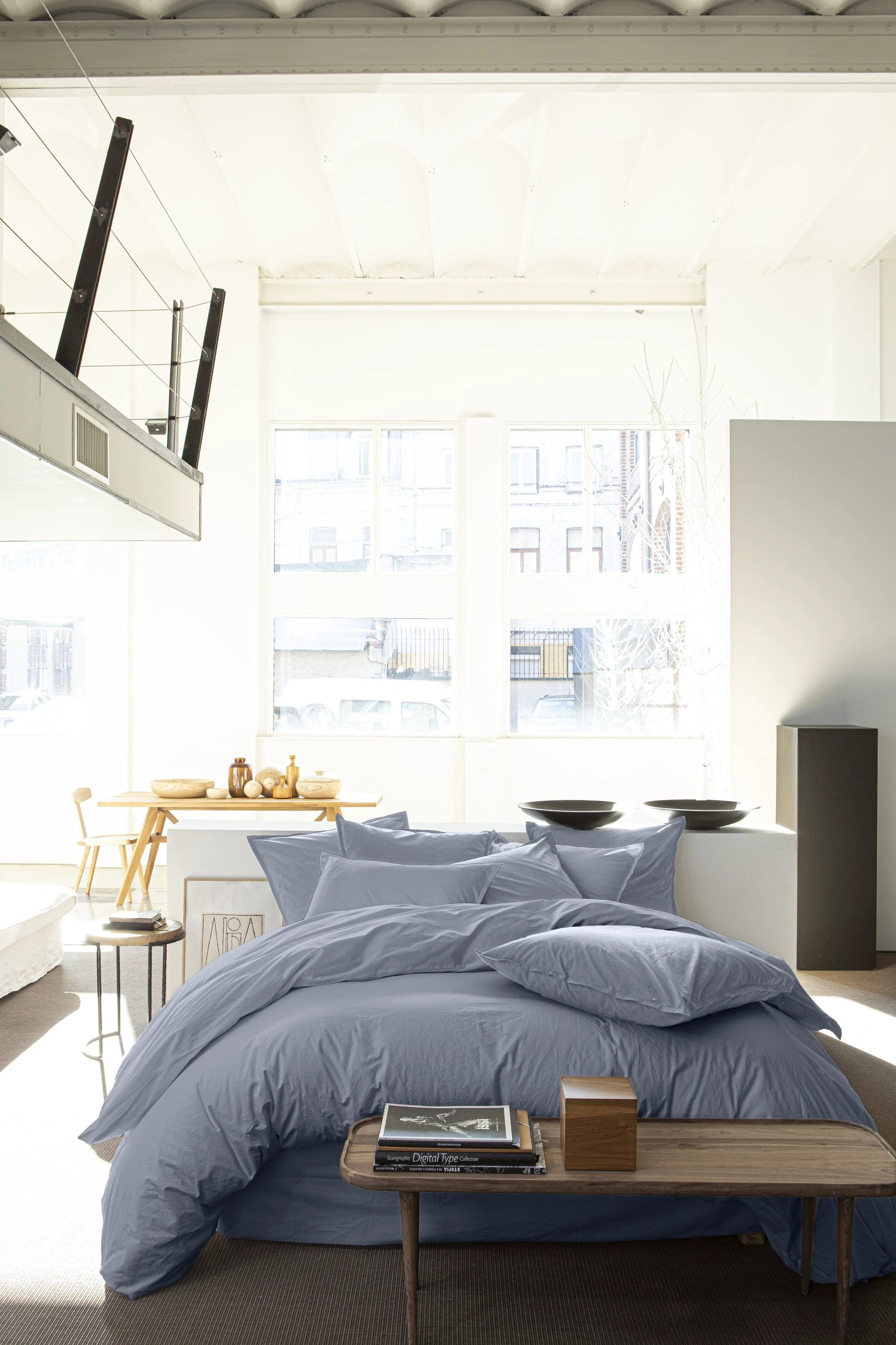 Taie d'oreiller baton rouge 100% percale de coton lavé 80fils/cm_ - bleu forever/bleu anthracite by Baton Rouge