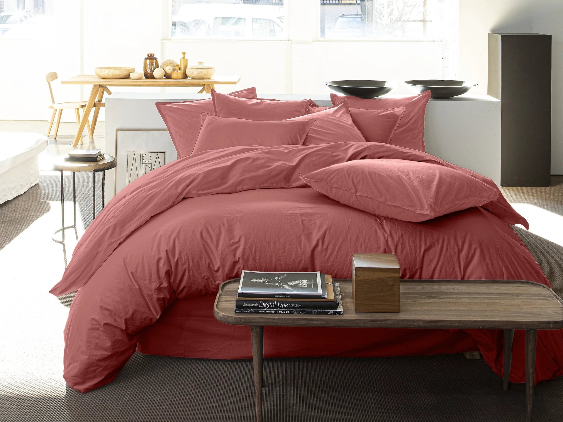 Drap housse uni baton rouge en 100% percale de coton lavé 80 fils/cm_ - vieux rose by Baton Rouge