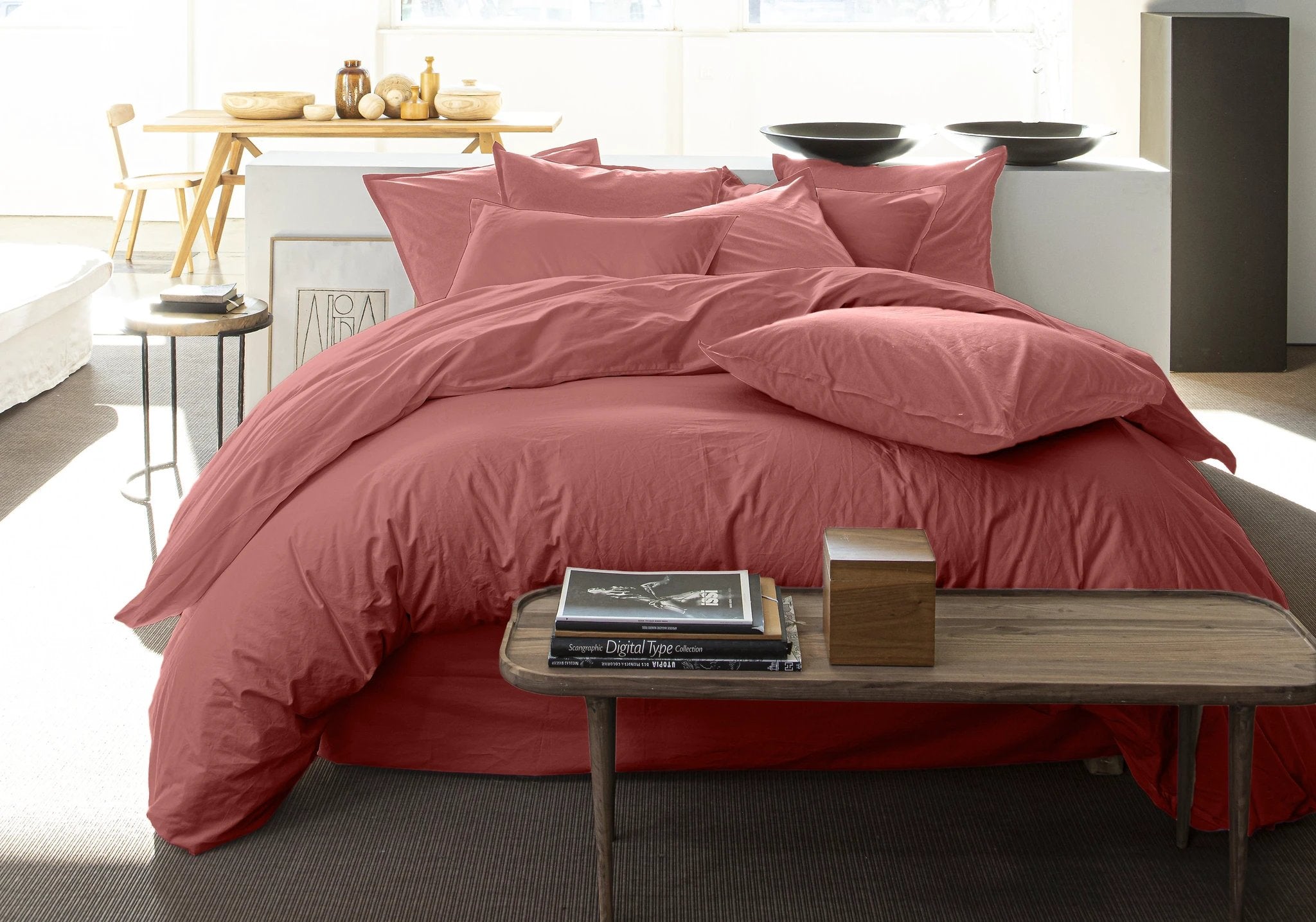Drap housse uni baton rouge en 100% percale de coton lavé 80 fils/cm_ - vieux rose by Baton Rouge