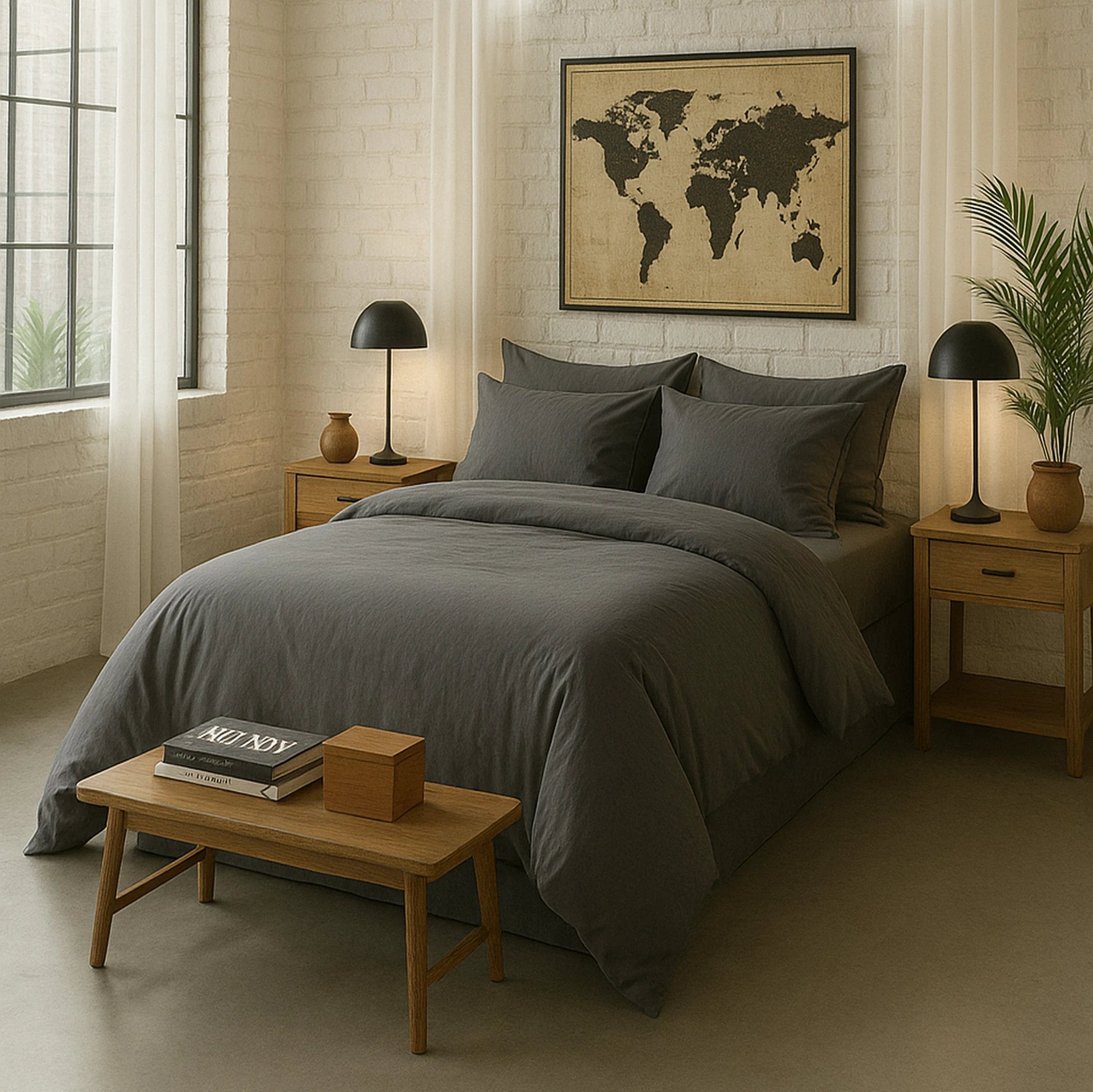 Taie d'oreiller baton rouge 100% percale de coton lavé 80fils/cm_ - gris magnet/gris anthracite by Baton Rouge