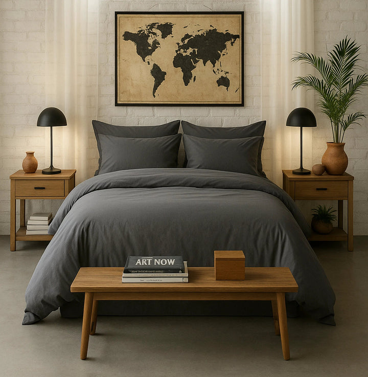 Housse de couette 100% percale de coton lavé 80fils/cm_ - finition bouteille 40cm - gris magnet/gris anthracite by Baton Rouge