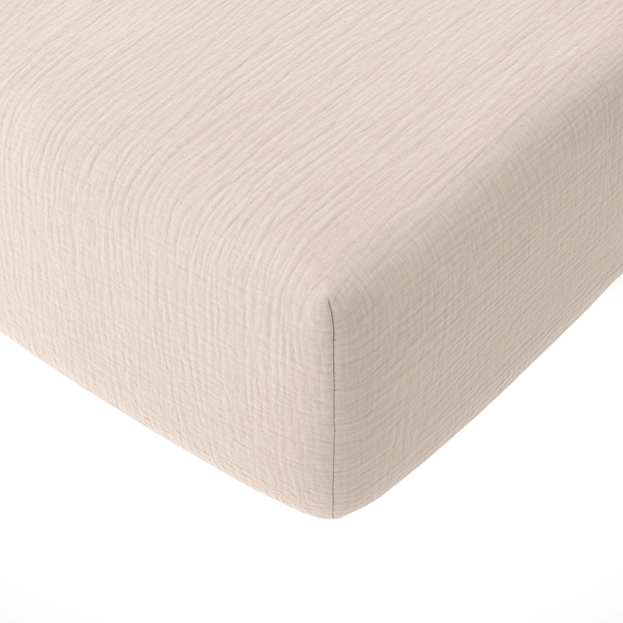 Drap housse bonnet:30cm 100% gaze de coton lavé ecru naturel by Baton Rouge