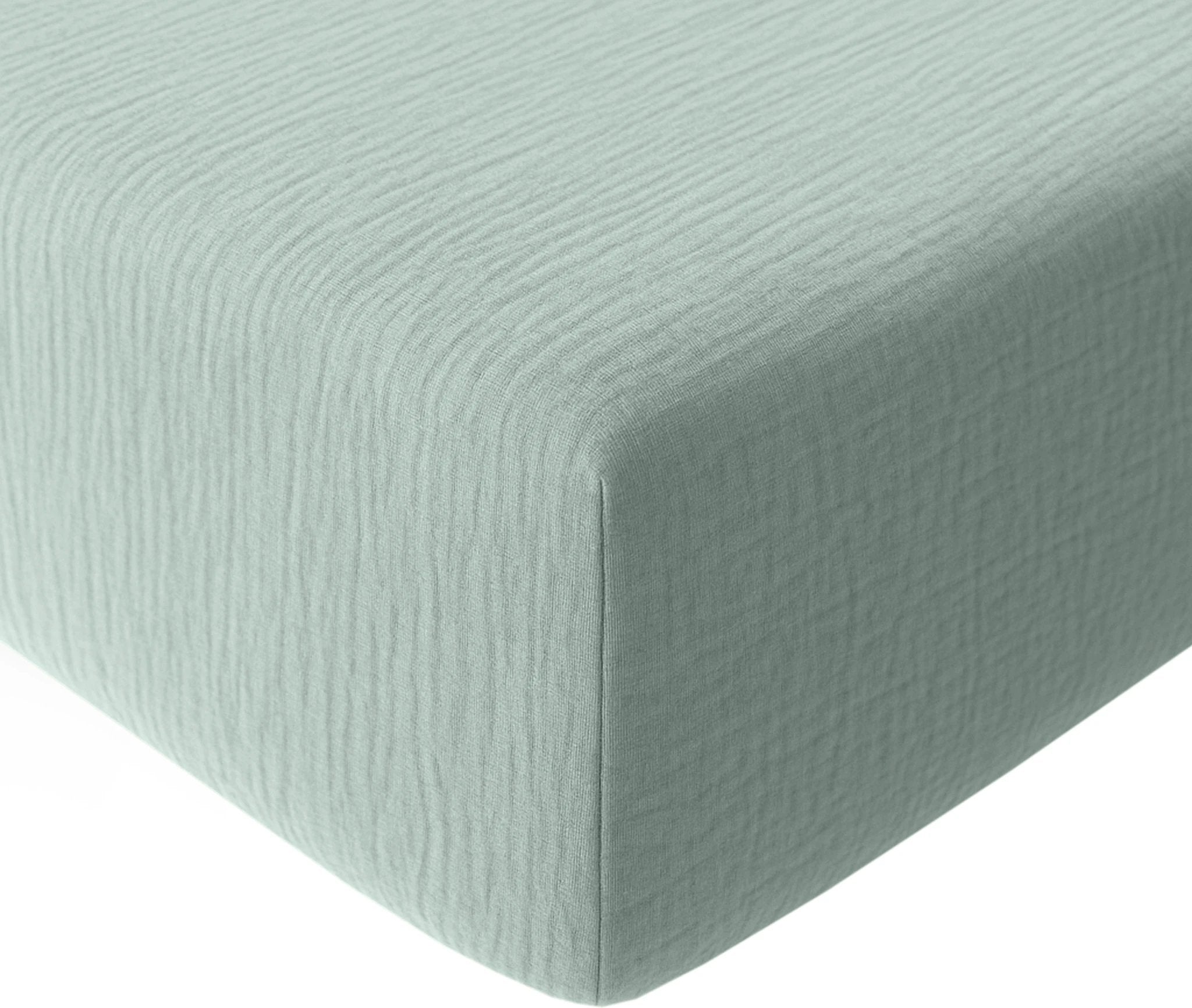 Drap housse bonnet:30cm 100% gaze de coton lavé vert givrée by Baton Rouge