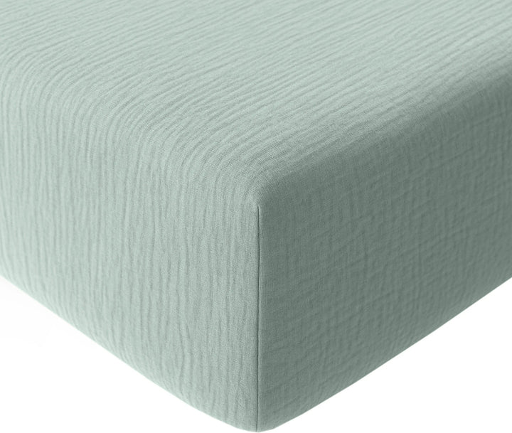 Drap housse bonnet:30cm 100% gaze de coton lavé vert givrée by Baton Rouge