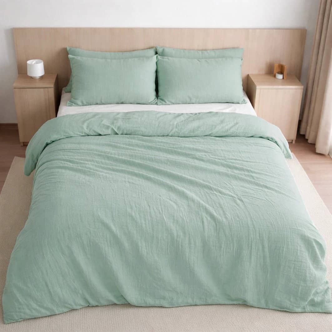 Housse de couette 100% gaze de coton lavé vert givrée by Baton Rouge