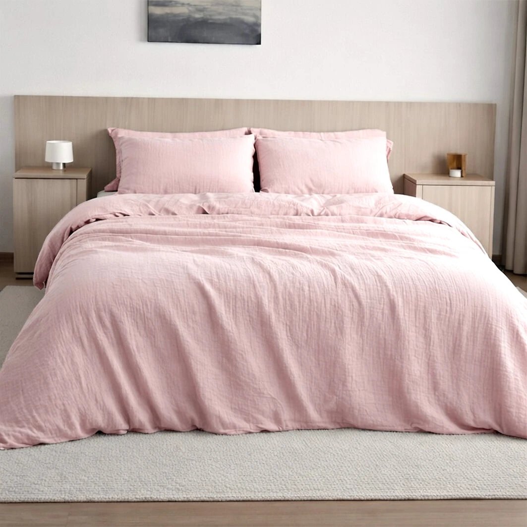 Taie d'oreiller 100% gaze de coton lavé rose lotus by Baton Rouge