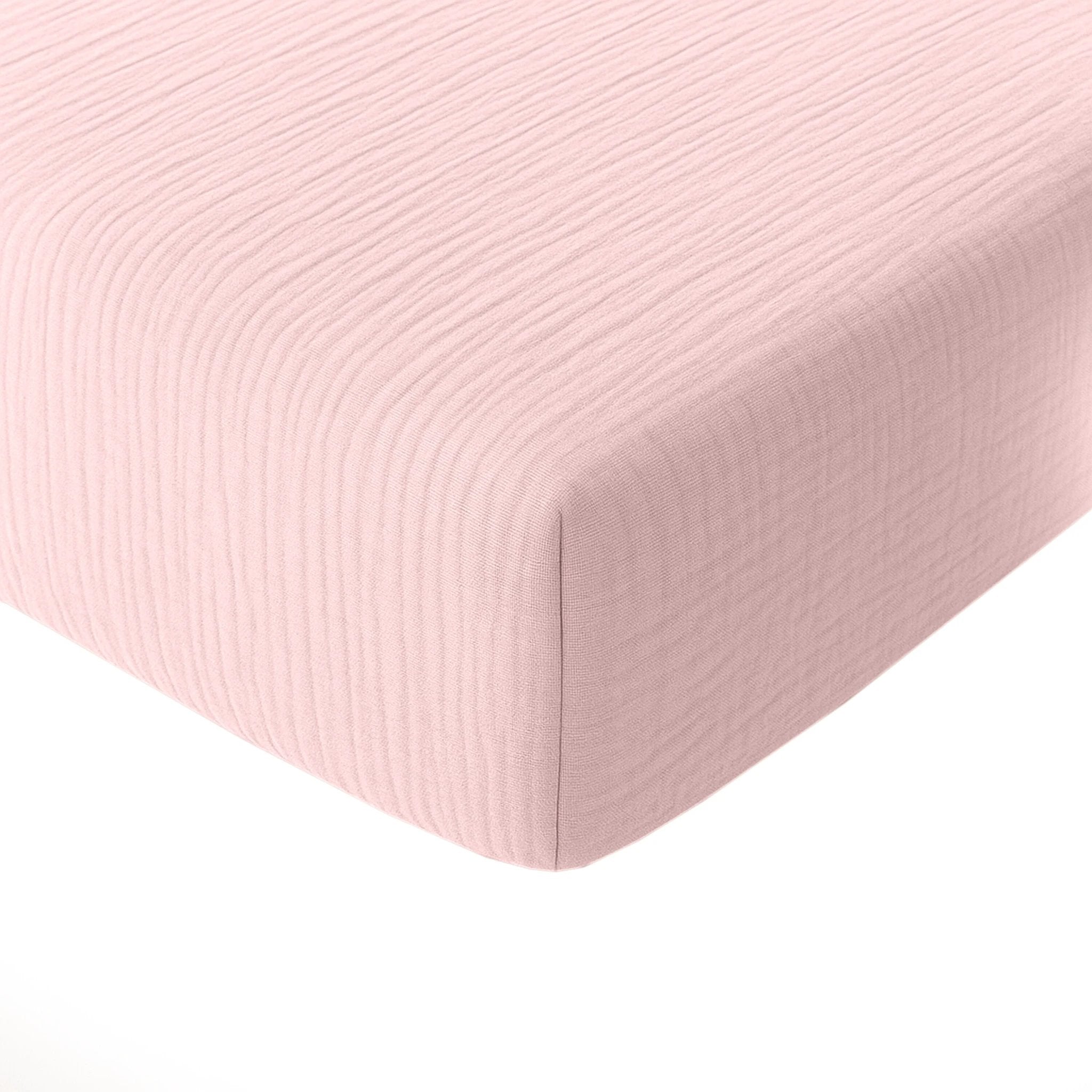 Drap housse bonnet:30cm 100% gaze de coton lavé rose lotus by Baton Rouge